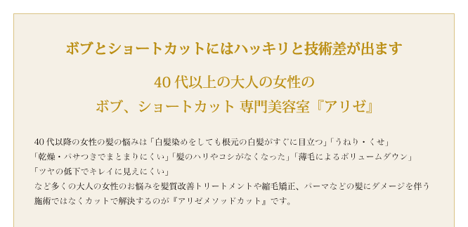日本人の骨格・髪質を美しくデザインする
『アリゼ メソッドカット』
